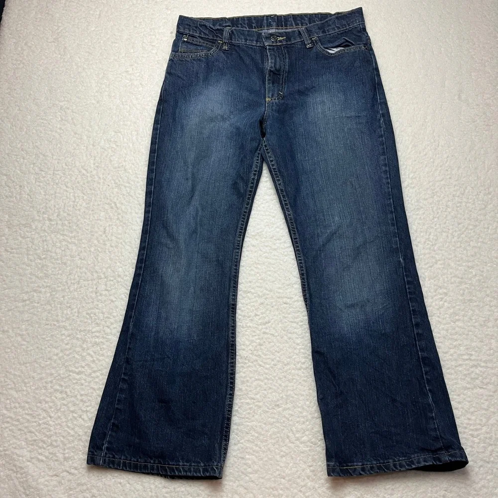 Wrangler Boys Blue Denim Jeans Size 16 Husky Bootcut 6BRHWFN Dark Wash‎ Mens